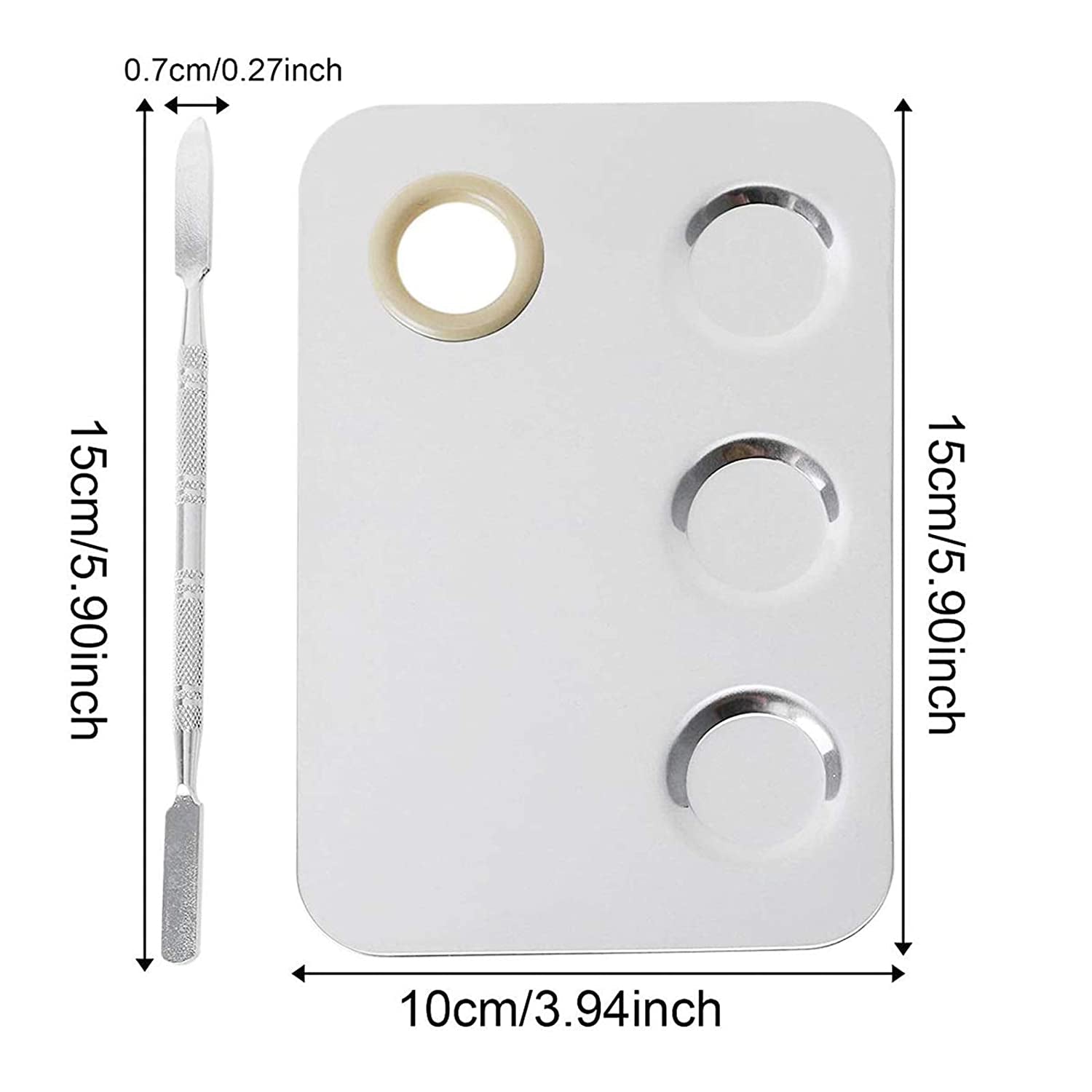 Kissdate Makeup Palette 6X4Inch Stainless Steel 3-Well Nail-Art Cosmetic Artist Mixing Palette with Spatula Tool for Mixing Foundation Silver Health & Beauty > Personal Care > Cosmetics > Cosmetic Tools > Makeup Tools KissDate   