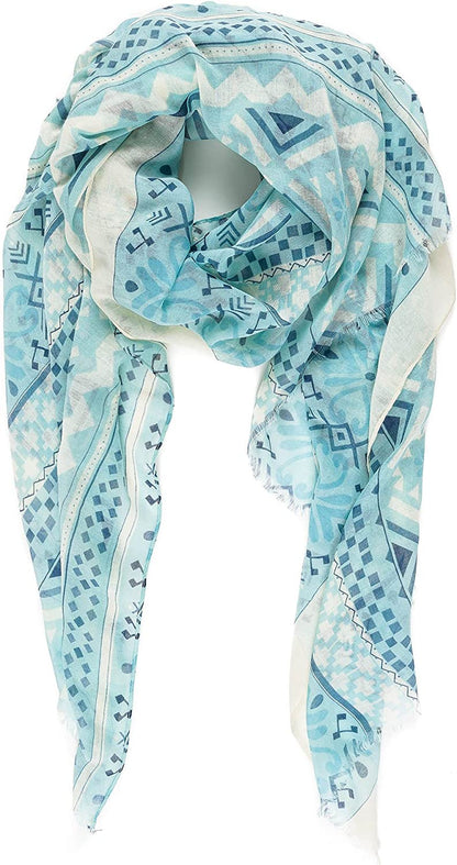Scarf for Women Lightweight Geometric Fashion Spring Fall Winter Scarves Shawl Wraps Apparel & Accessories > Clothing Accessories > Scarves & Shawls MELIFLUOS DESIGNED IN SPAIN Madrid Collection 6 - Aqua White Geometric  