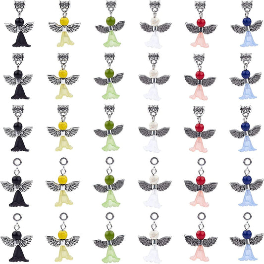 30Pcs Christmas Angel Charms Bulk European Bead Bail Charms Mixed Wedding Dress Wings Xmas Acrylic Beads Snake Chain Bracelets Charms for Jewelry Making Gemstone Chakra Pendants Mixed Color 30Pcs Angel Charms