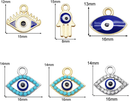30Pcs Mixed Rhinestone Evil Eye Connector Charm Pendant for Craft DIY Necklace Bracelet Earrings Making