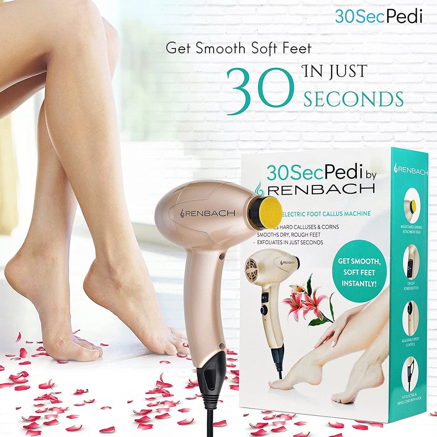 30Secpedi by Renbach | Electric Callus Remover for Feet, Heels & Hands | Foot File Scraper, Electronic Sander, Provides Care for Dry, Dead, Hard, Tough, Cracked Skin, Gives Soft Comfortable Feet Health & Beauty > Personal Care > Foot Care 30SecPedi   