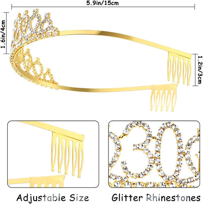 30Th Birthday Sash and Tiara Set 30 and Fabulous Satin Sash Gold Glitter Birthday Rhinestone Tiara Crown for 30Th Party Supplies Favors Decorations Apparel & Accessories > Clothing Accessories > Sashes WILLBOND   