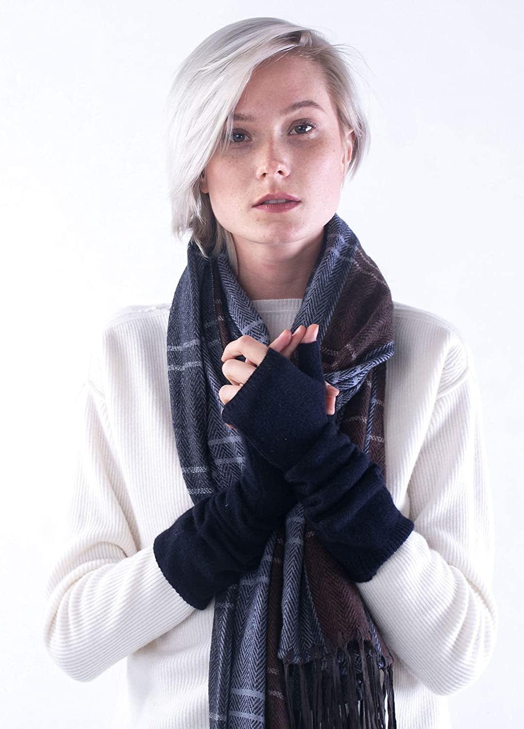 Cashmere 4 U Women'S 100% Cashmere Long Sleeve Fingerless Mitten Gloves Apparel & Accessories > Clothing Accessories > Gloves & Mittens cashmere 4 U   