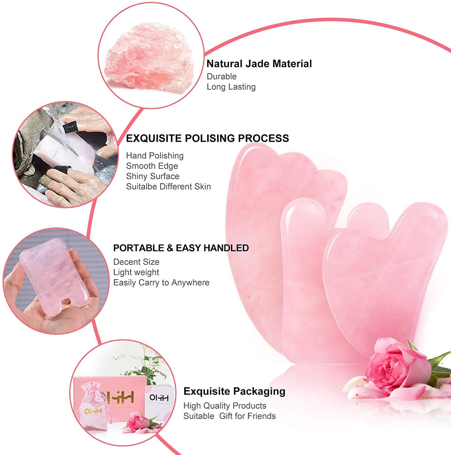 Gua Sha Facial Tools Set, OHH Rose Quartz Gua Sha Scraping Massage Tool for SPA Acupuncture Therapy Trigger Point Treatment, Face Massager for Facial Skincare, Pack of 3 Health & Beauty > Personal Care > Cosmetics > Cosmetic Tools > Skin Care Tools OHH   