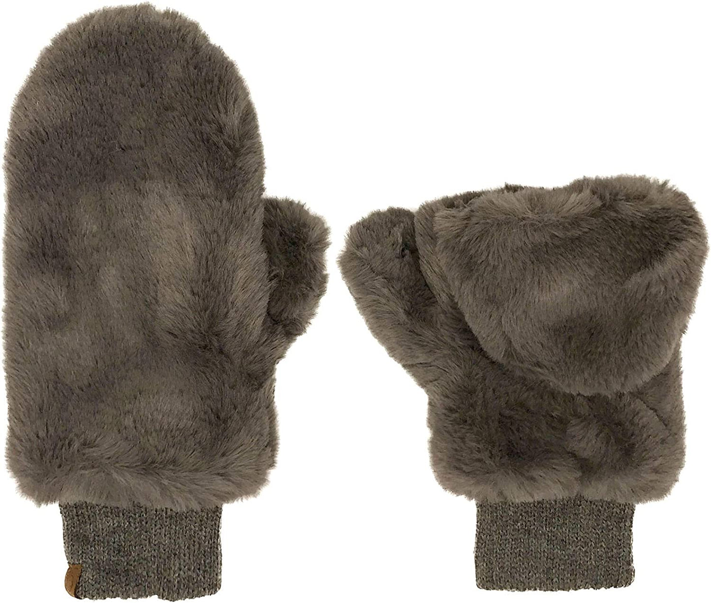 CC Soft Faux Fur Fuzzy Lined Flip up down Top Fingerless Mitten Gloves Apparel & Accessories > Clothing Accessories > Gloves & Mittens C.C Solid Dk. Melange Gray  