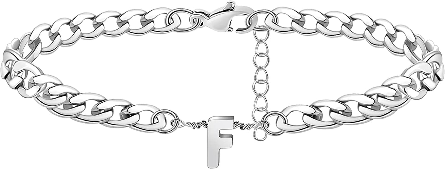 Silver Anklet Initial Ankle Bracelets for Women Teen Girls Figaro Chain Personalized Birthday Gifts for Women Summer Gift Beach Jewelry Anklet for Women Letter A-Z Jewelry Apparel & Accessories > Jewelry > Anklets JoycuFF F  