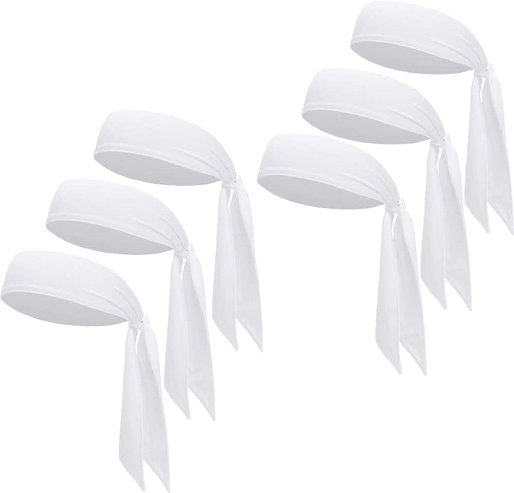 Sports Headband - Head Tie Tennis Tie Hairband - Sweatbands Headbands Wristbands Head Wrap - Ideal for Working Out,Tennis Apparel & Accessories > Clothing Accessories > Bandanas & Headties DEMIL 6pcs-all white  