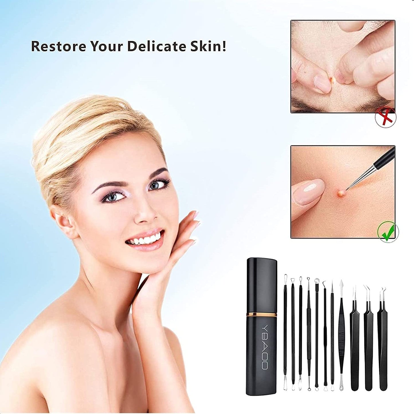 Pimple Popper Tool Kit 11 Pcs, Ybaoo Blackhead Remover Pimple Extractor Tools with Metal Case for Quick and Easy Removal of Blackheads,Pimples,Whiteheads,Zit Popper,Forehead,Facial and Nose (Black) Health & Beauty > Personal Care > Cosmetics > Cosmetic Tools > Skin Care Tools Ybaoo   