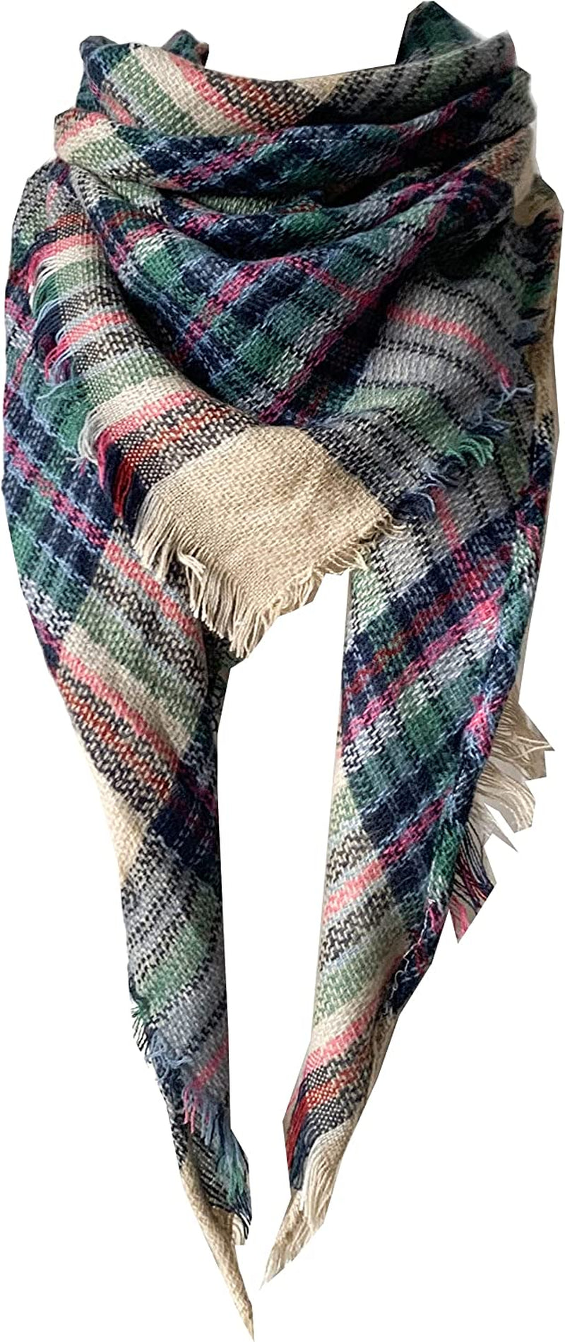 Wander Agio Womens Warm Long Shawl Winter Wraps Large Scarves Knit Cashmere Feel Plaid Triangle Scarf Apparel & Accessories > Clothing Accessories > Scarves & Shawls Wander Agio Pink Green Beige 40  