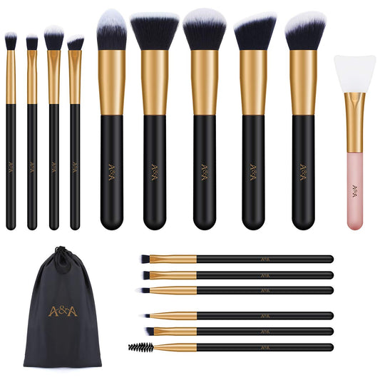 Foundation Brushes for Makeup - Professional Cosmetic Tools 15 Pcs and 1 PCS Silicone Face Mask Brush Are Made of Solid Wood Handle Black Mix Rose Gold Health & Beauty > Personal Care > Cosmetics > Cosmetic Tools > Makeup Tools A&A   