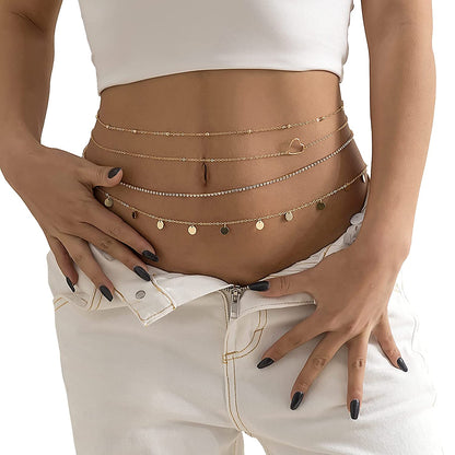 Simple Multilayer Waist Chain Beach Bikini Belly Waist Chain Adjustable Sequin Waist Belly Chain Summer Body Chain for Women and Girls (Waist Jewelry) Apparel & Accessories > Jewelry > Body Jewelry Courmoek Gold  