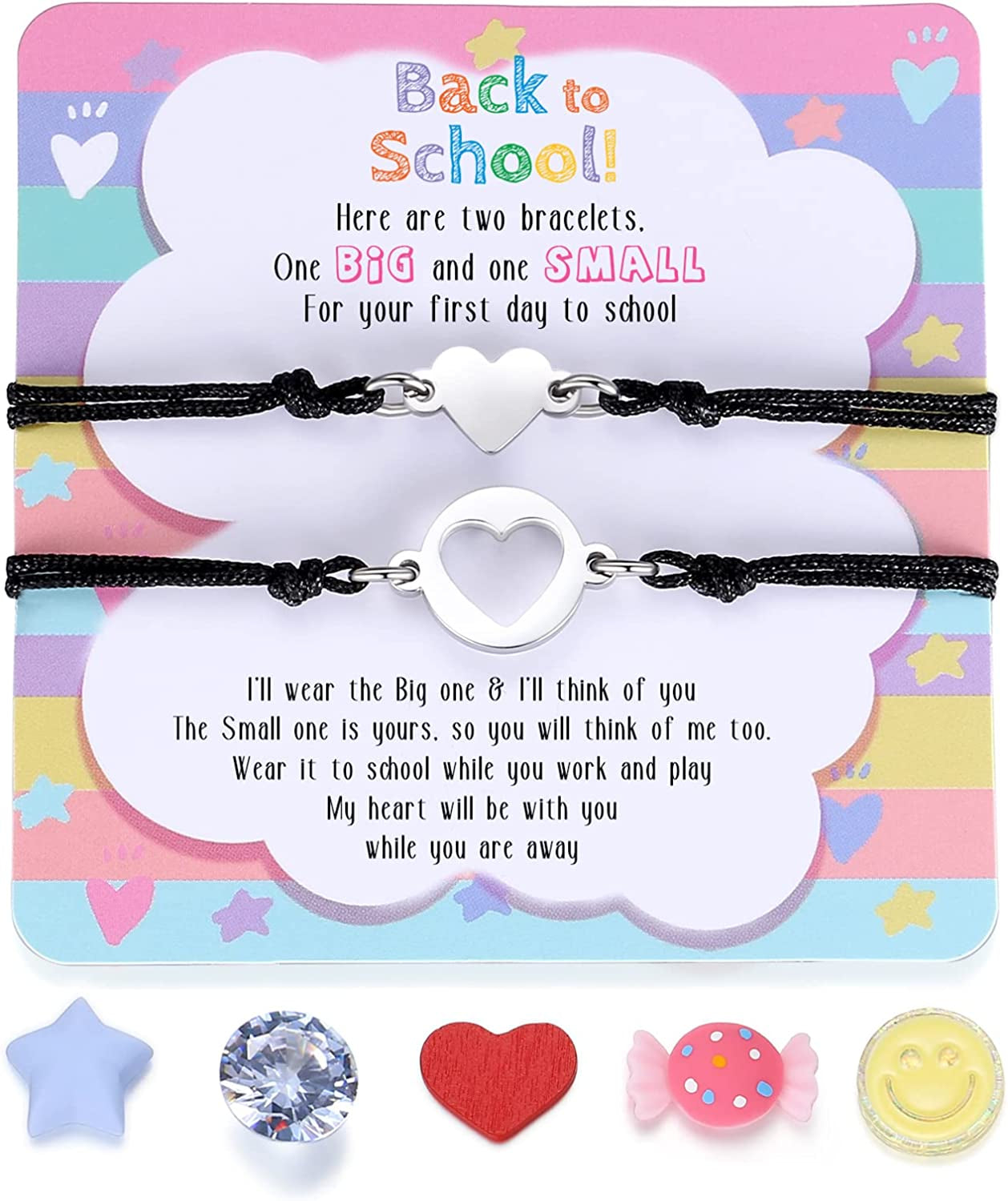 SAM & LORI Unique Matching Bracelets for Best Friends Couples Mother Daughter Son Dad Sisters Brothers-Unisex Adjustable Bracelets- Comes with Cards in Giftable Packing Apparel & Accessories > Jewelry > Bracelets SAM & LORI 3-Back to School Gift- 2 Hearts Matching Black  