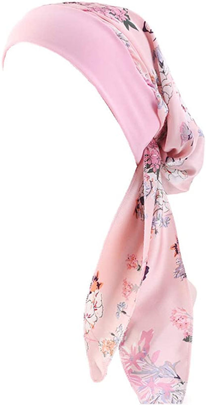 CCCHO Women Vintage Silky Turbans Bonnet Elastic Wide Band Multifunction Printing Hat Chemo Hair Loss Cap Apparel & Accessories > Clothing Accessories > Headwear CCCHO Pink  