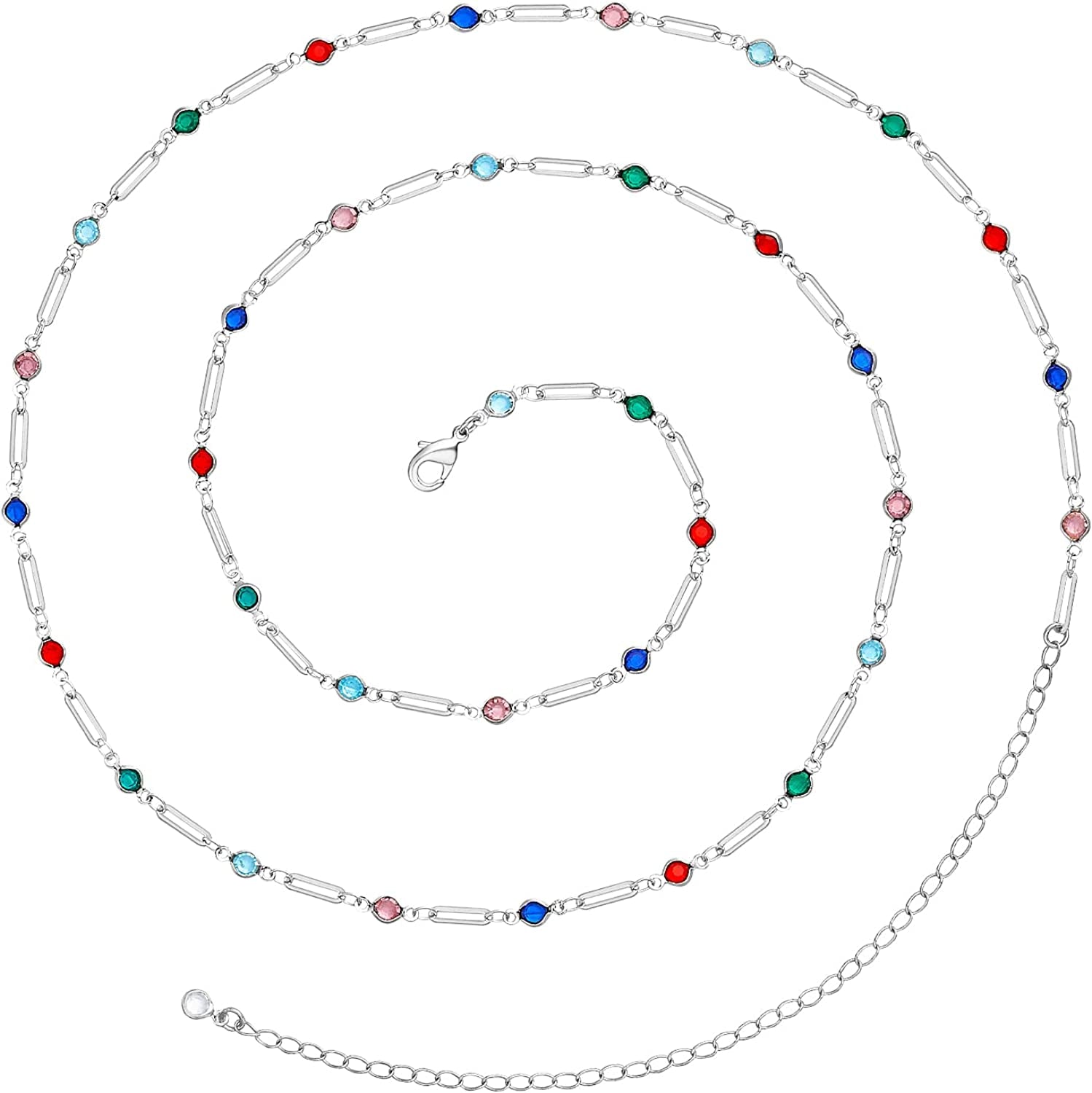 Kissyan Bikini Body Chains for Women, 14K Gold Adjustable Sexy Waist Chain Summer Beach Colorful Cuban Link Pearl Evil Eyes Belly Chain Handmade Jewelry Apparel & Accessories > Jewelry > Body Jewelry KissYan Silver-colorful bones  