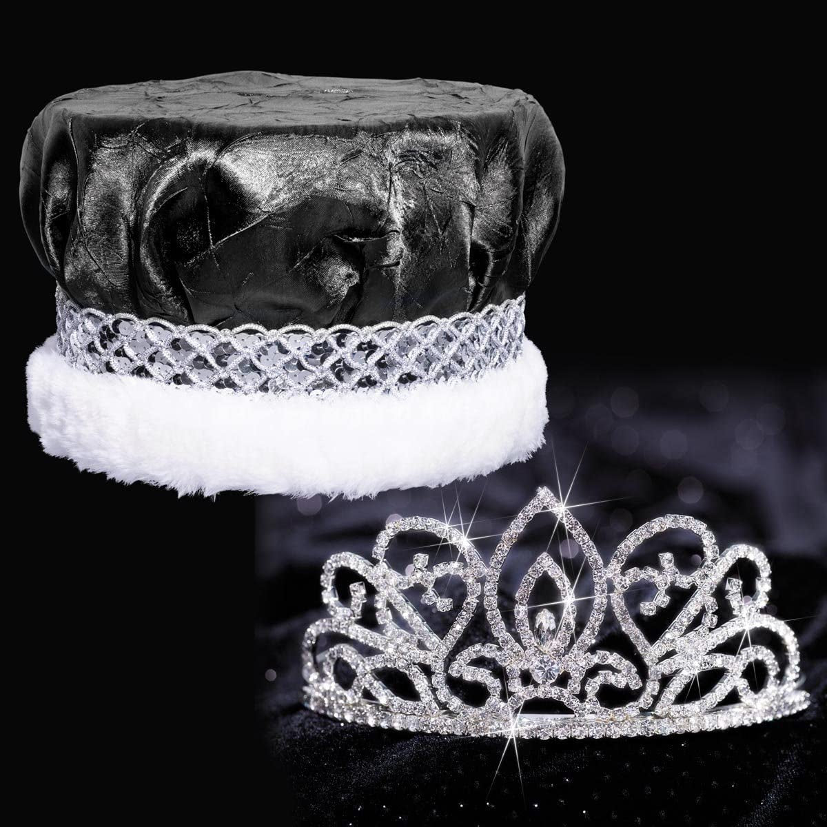 Crushed Satin King Crown and Adela Queen Tiara Royalty Set Apparel & Accessories > Clothing Accessories > Sashes Anderson's Black Crown  