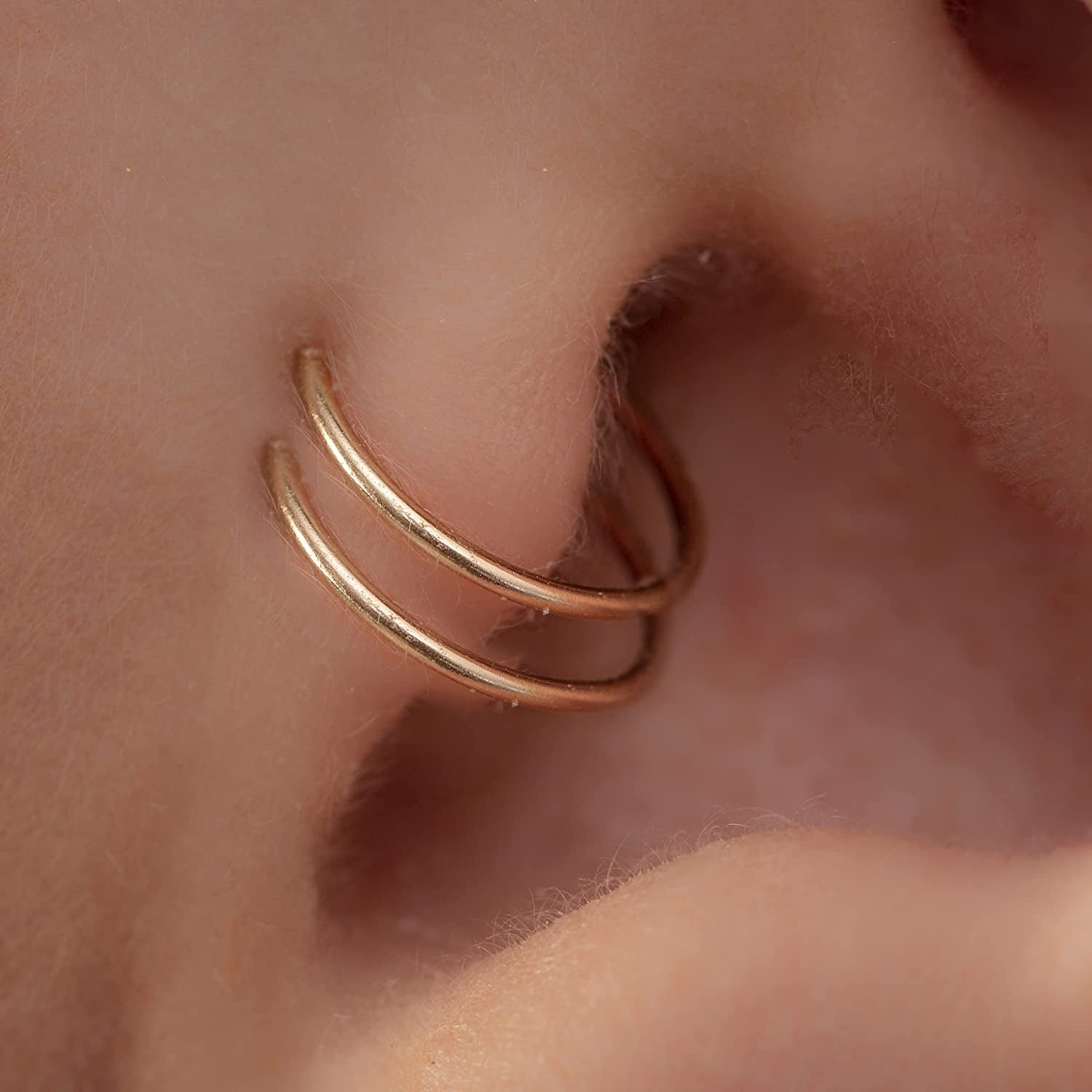 Double Tragus Hoop Ring One Piercing - Gold Filled Tragus Spiral Hoop - 20 Gauge Cartilage Loop Twist - Body Jewelry Rings for Women Men Apparel & Accessories > Jewelry > Body Jewelry Peachy Women   