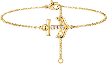 Dremmy Studios Simple Gold Chain Anklet,14K Gold/Silver Plated Dainty Summer Beach Anklets for Women Apparel & Accessories > Jewelry > Anklets DREMMY STUDIOS Anchor  