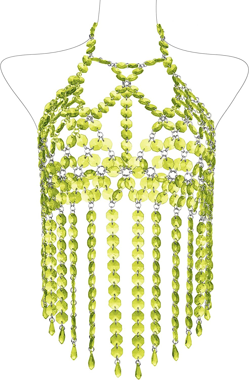 Ccbodily Crystal Body Chain Bra - Womens Fashion Handmade Body Harness Bra Jewelry Accessories for Party Rave Apparel & Accessories > Jewelry > Body Jewelry CCbodily Green  