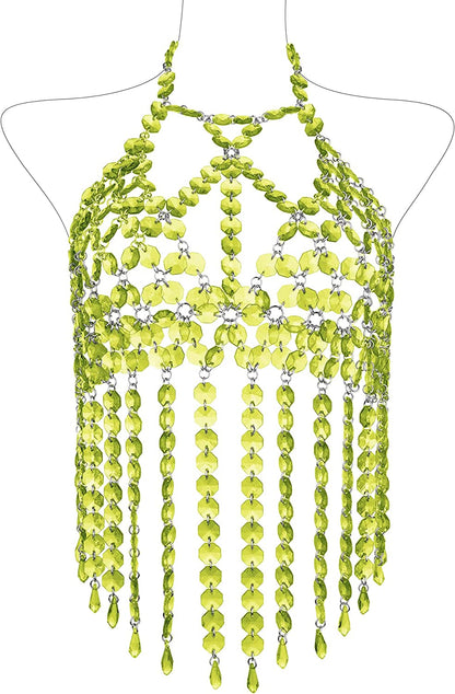 Ccbodily Crystal Body Chain Bra - Womens Fashion Handmade Body Harness Bra Jewelry Accessories for Party Rave Apparel & Accessories > Jewelry > Body Jewelry CCbodily Green  