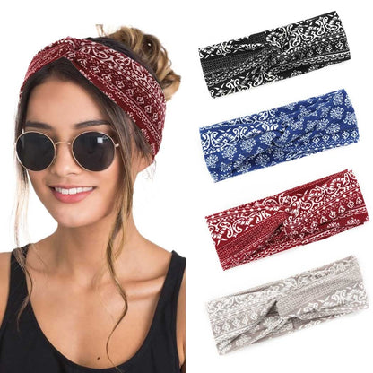 Urieo Boho Headbands Stretch Paisley Print Bandana Headband Criss Cross Hair Bands Knotted Head Wrap Yoga Daily for Women and Girls (Pack of 4) (A) Apparel & Accessories > Clothing Accessories > Bandanas & Headties Urieo G  