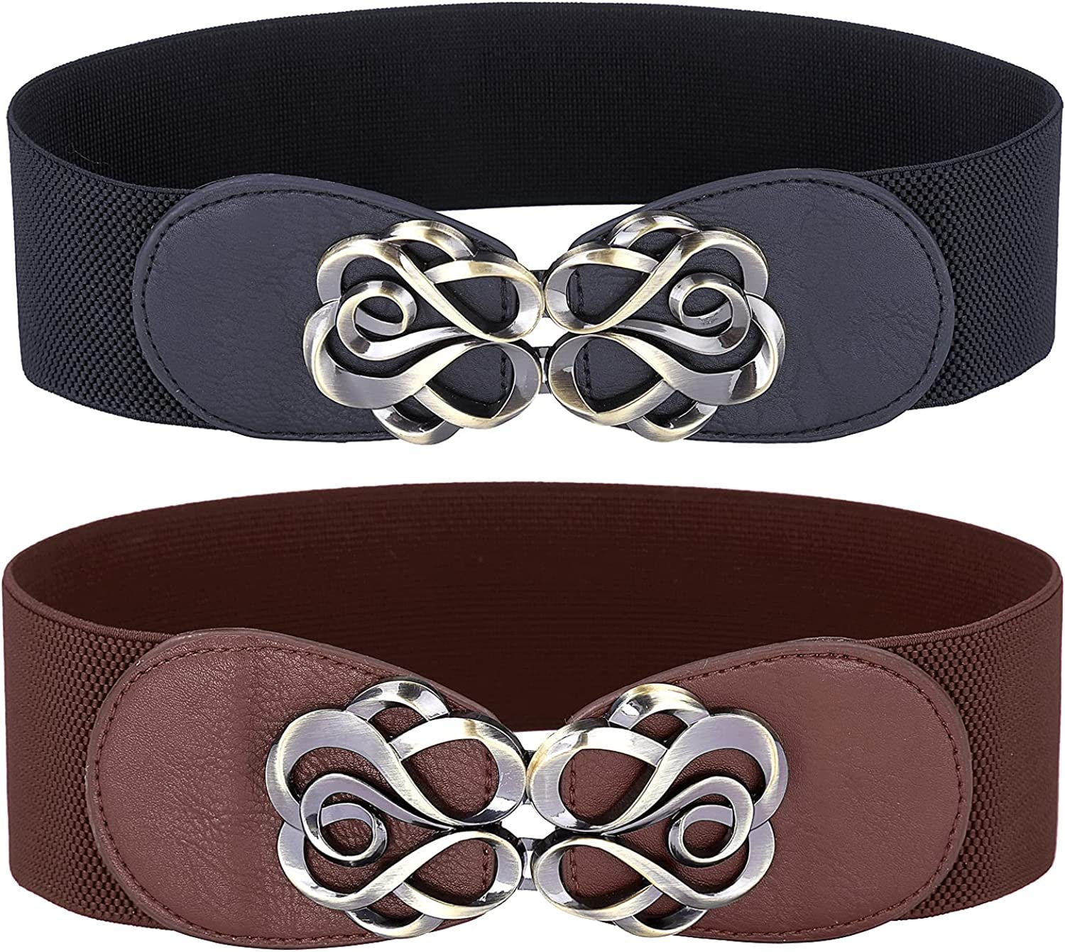 Women Stretchy Vintage Dress Belt Elastic Waist Cinch Belt CL413 Apparel & Accessories > Clothing Accessories > Belts GRACE KARIN Black+coffee X-Large 