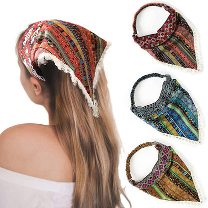 Floral Elastic Hair Scarf Headband - 3 PCS Chiffon Head Kerchief Headband Floral Hair Scarves with Hair Clips Hair Bandanas Apparel & Accessories > Clothing Accessories > Bandanas & Headties AWAYTR Fringe trim  