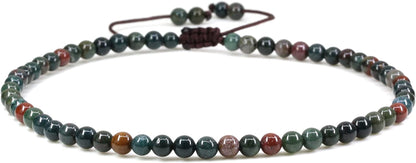 Keleny Natural Gemstone 4Mm round Bead Charm Stretch Anklet for Women Brown Rope Adjustable 8.6-11 Inch Apparel & Accessories > Jewelry > Anklets Kelenystones Green Bloodstone Heliotrope  