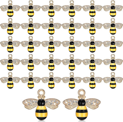 32 Pieces Bee Charm Pendants with Rhinestone, Honeybee Charms Pendants for Jewelry Making, DIY Craft, Earring, Necklace and Bracelet