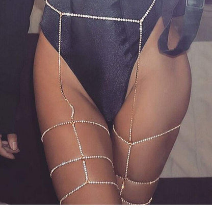 Jeweky Boho Layered Leg Chain Crystal Body Chains Sexy Belly Harness Beach Nightclub Rave Waist Body Accessories Jewelry for Women and Girls (Gold) Apparel & Accessories > Jewelry > Body Jewelry Jeweky   