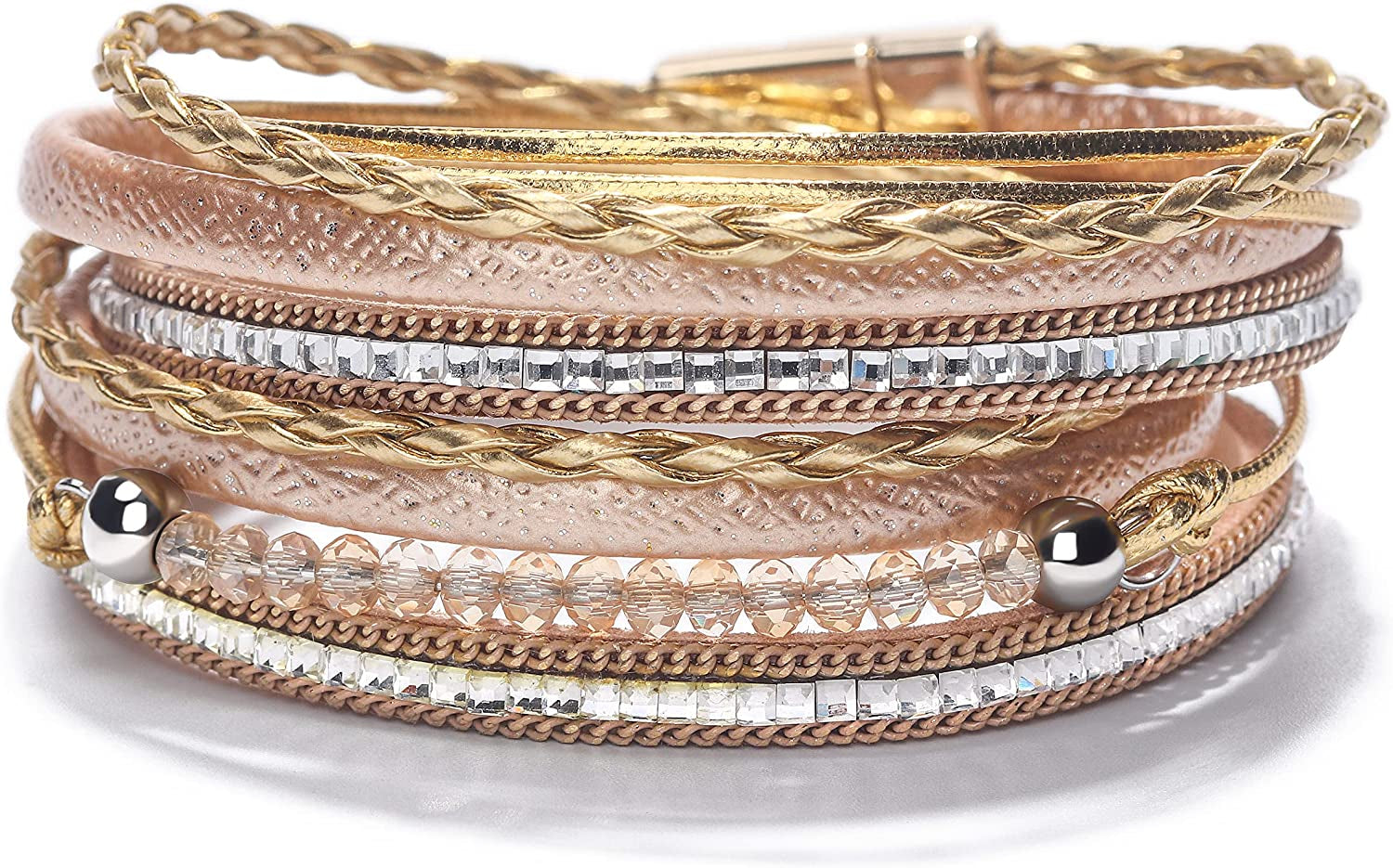 Fesciory Leopard Bracelet for Women Wrap Multi-Layer Leather Bracelet Magnetic Clasp Cuff Bangle Jewelry Apparel & Accessories > Jewelry > Bracelets Fesciory B25-Square Diamond(Khaki)  