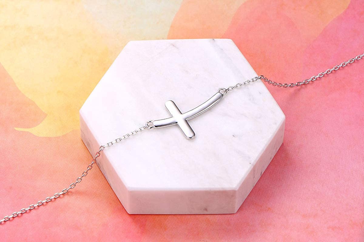 ATHENAA S925 Sterling Silver Concise Sideways Cross Pendant Necklace Bracelet Anklet Apparel & Accessories > Jewelry > Anklets ATHENAA Jewelry Factory   