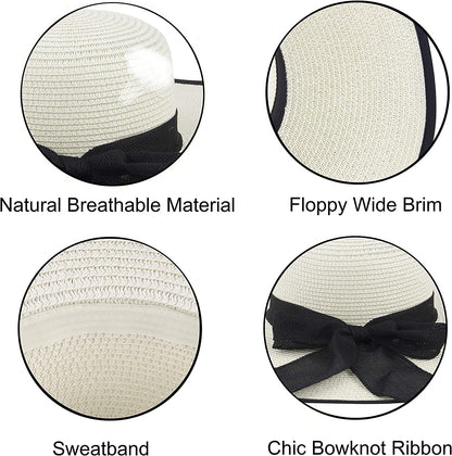 Muryobao Womens Sun Straw Hat Wide Brim UV UPF 50 Summer Hat Foldable Roll up Floppy Beach Cap for Women Apparel & Accessories > Clothing Accessories > Hats Muryobao   