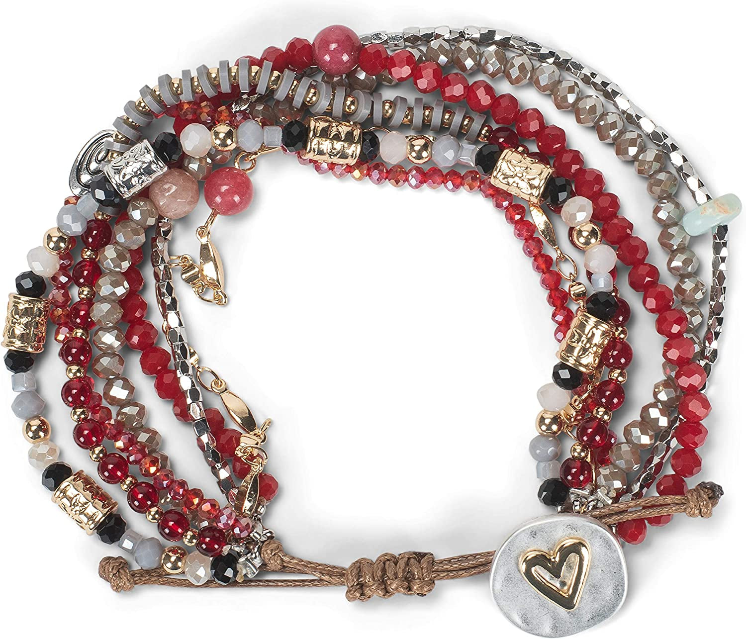 DEMDACO Beaded Love Turquoise Blue One Size Fits Most Glass and Metal Charm Bracelet Apparel & Accessories > Jewelry > Bracelets DEMDACO Beaded Love Garnet Red  