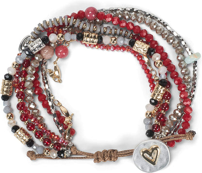 DEMDACO Beaded Love Turquoise Blue One Size Fits Most Glass and Metal Charm Bracelet Apparel & Accessories > Jewelry > Bracelets DEMDACO Beaded Love Garnet Red  
