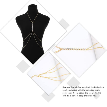 Jerany Rhinestone Sexy Body Waist Chain Gold Layered Body Necklace Party Body Accessories for Women and Girls Apparel & Accessories > Jewelry > Body Jewelry Jerany   