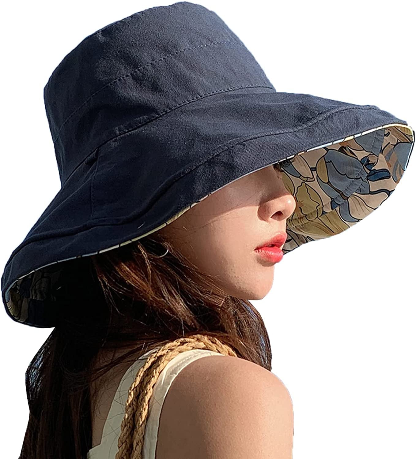 Farodor Women'S Packable Reversible Bucket Hat UV Sun Protection Wide Brim Summer Beach Cap Apparel & Accessories > Clothing Accessories > Hats FaroDor 4navy Blue  