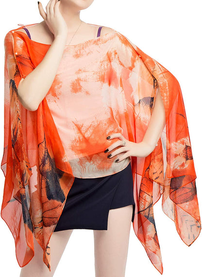 Women'S Chiffon Scarve Shawls Wraps Qunsia Floral Poncho Bikini Cover up Tops Apparel & Accessories > Clothing Accessories > Scarves & Shawls Qunsia   