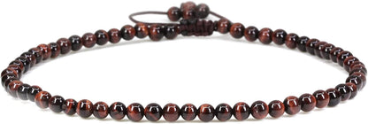 Keleny Natural Gemstone 4Mm round Bead Charm Stretch Anklet for Women Brown Rope Adjustable 8.6-11 Inch Apparel & Accessories > Jewelry > Anklets Kelenystones Red Tiger Eye  