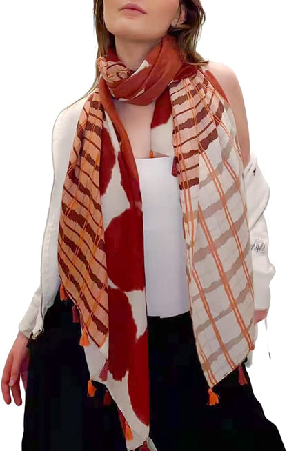 FRAIFICE Lightweight Scarf for Women for Spring Summer Fall Geometric Scarves Shawl Wrap Pashimina with Tassels Apparel & Accessories > Clothing Accessories > Scarves & Shawls FRAIFICE   