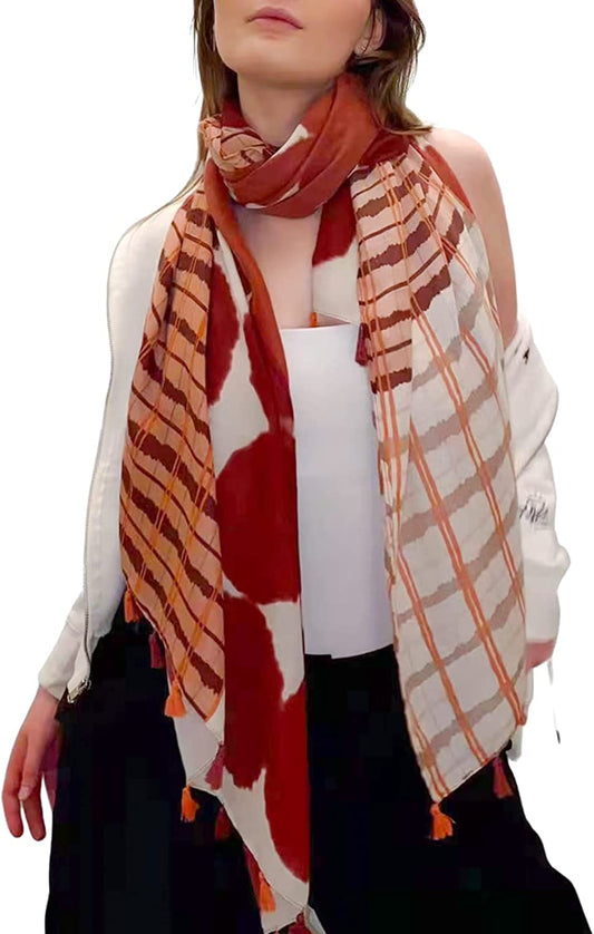 FRAIFICE Lightweight Scarf for Women for Spring Summer Fall Geometric Scarves Shawl Wrap Pashimina with Tassels Apparel & Accessories > Clothing Accessories > Scarves & Shawls FRAIFICE   