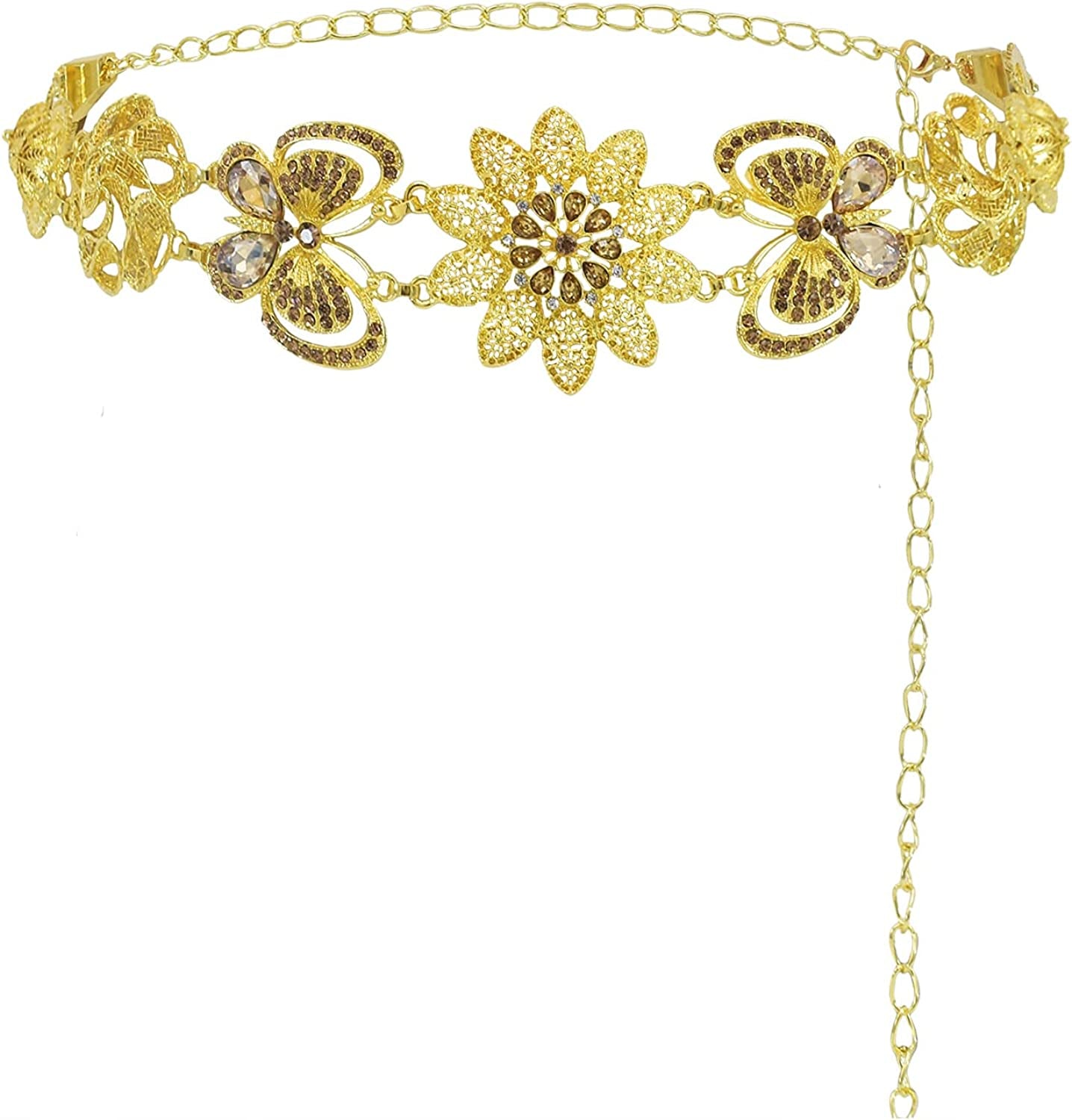 Idealway Indian Style 14 K Gold Plated Crystal Flower Turquoise Waist Belly Chains Dancing Beach Belt Body Jewelry Apparel & Accessories > Jewelry > Body Jewelry idealway B1  