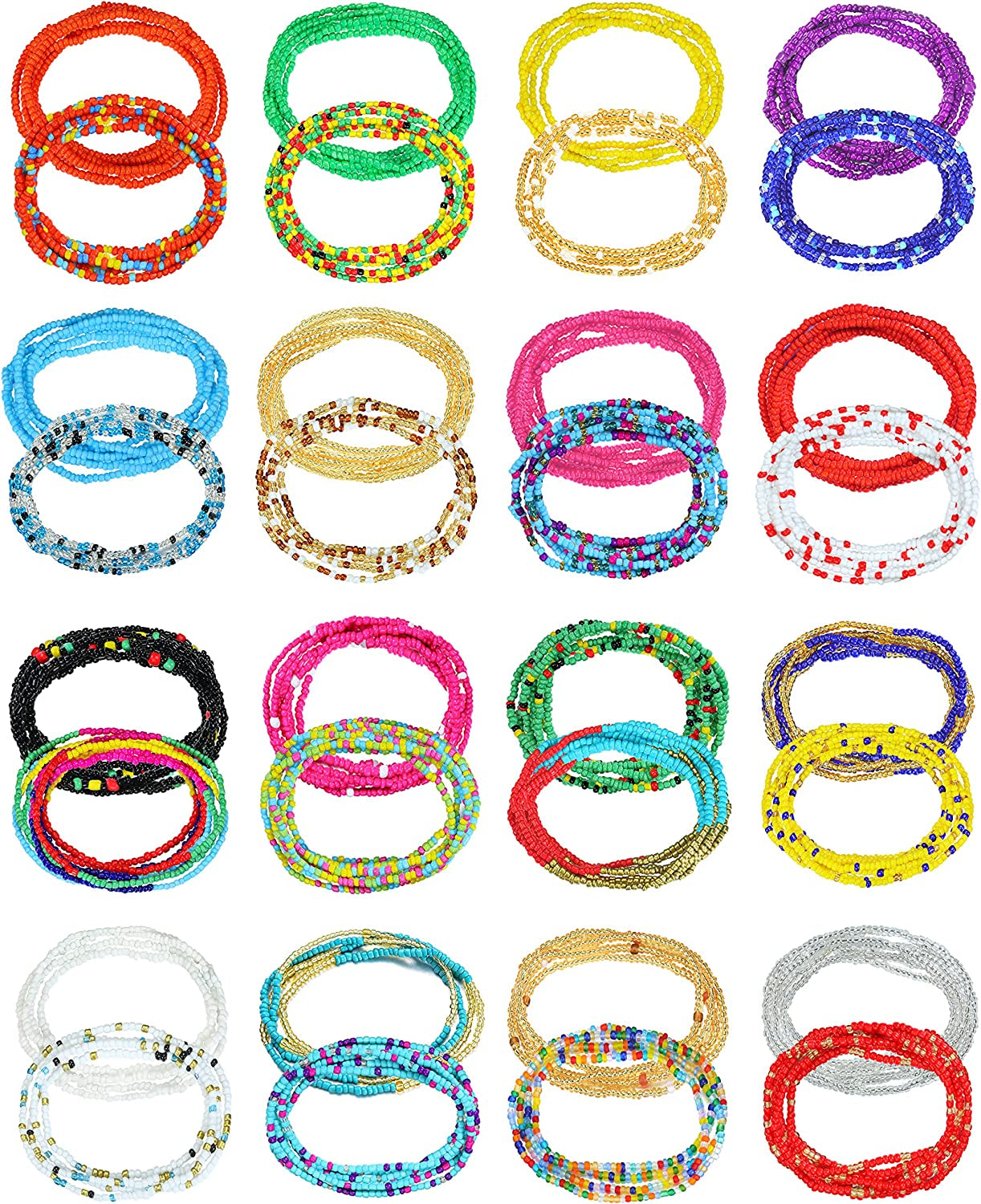 TOSGMY 32Pcs Colorful Waist Beads for Women Girls Belly Chain Body Jewelry Set Waist Chain Summer Bikini Body Chain Apparel & Accessories > Jewelry > Body Jewelry TOSGMY A  