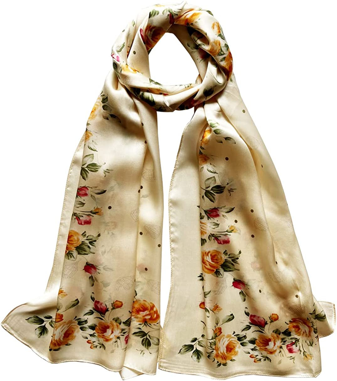 Women'S Mulberry Silk Scarf Floral Print Satin Long Scarf Wrap Shawl Apparel & Accessories > Clothing Accessories > Scarves & Shawls Smi&Love Hynh03  