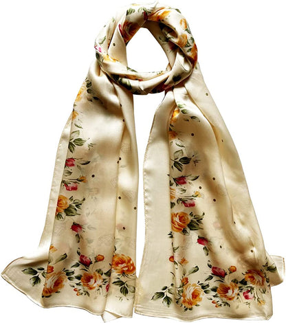 Women'S Mulberry Silk Scarf Floral Print Satin Long Scarf Wrap Shawl Apparel & Accessories > Clothing Accessories > Scarves & Shawls Smi&Love Hynh03  