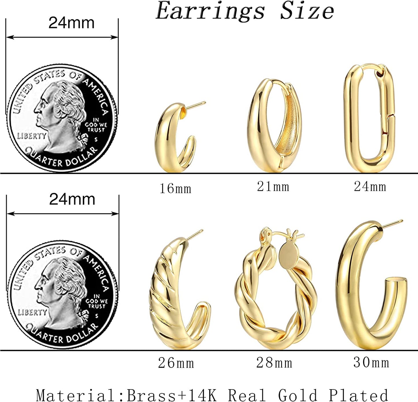 Gold Hoop Earrings Set for Women, 14K Gold Plated Lightweight Hypoallergenic Chunky Open Hoops Set for Gift Apparel & Accessories > Jewelry > Earrings KYLIE MAX   