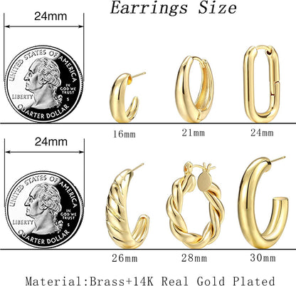 Gold Hoop Earrings Set for Women, 14K Gold Plated Lightweight Hypoallergenic Chunky Open Hoops Set for Gift Apparel & Accessories > Jewelry > Earrings KYLIE MAX   