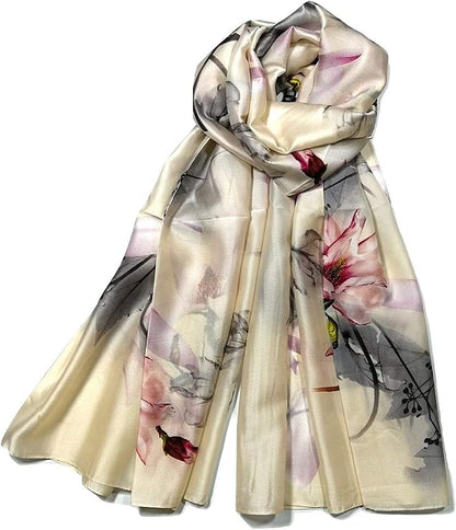 Silk Scarf Women Chiffon Shawl Stain Neckerchief Head Wrap Lightweight Scarf Ladies Hijab Vintage Painting Bridal Shawl Chiffon Scarf Muslim Colorful Cloth Silk Scarf White180*90Cm Apparel & Accessories > Clothing Accessories > Scarves & Shawls WEIGEER   
