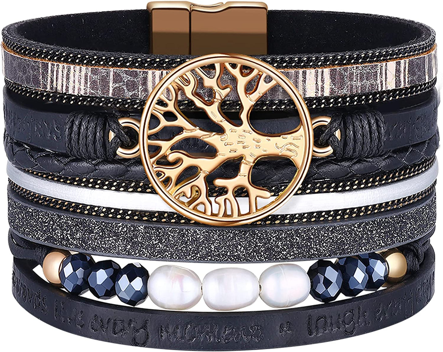 Inspirational Tree of Life Leather Bracelets for Women,Birthday Christmas Mothers Day Jewelry Gifts for Teen Girls Apparel & Accessories > Jewelry > Bracelets AURGTTCG 05-Black  