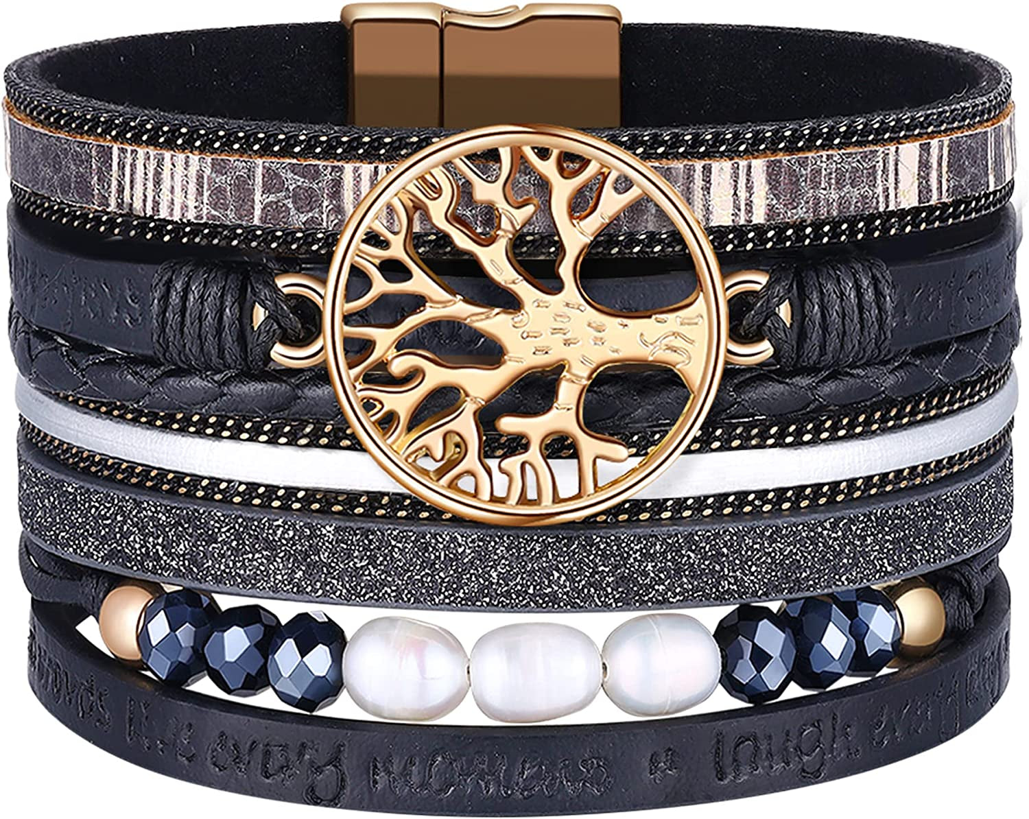 Inspirational Tree of Life Leather Bracelets for Women,Birthday Christmas Mothers Day Jewelry Gifts for Teen Girls Apparel & Accessories > Jewelry > Bracelets AURGTTCG 05-Black  