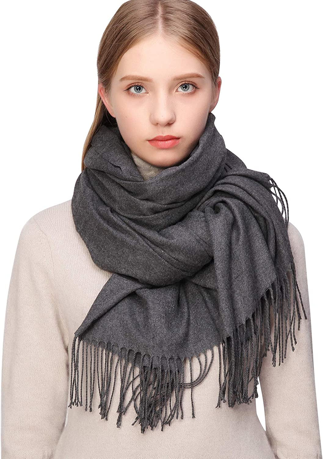 RIIQIICHY Women'S Scarf Pashmina Shawls and Wraps for Evening Dress Bridesmaid Wedding Bridal Winter Warm Long Large Scarves Apparel & Accessories > Clothing Accessories > Scarves & Shawls RIIQIICHY Dark Grey  